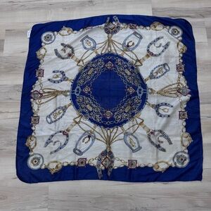 Vintage Silk Horseshoe Equestrian Square Scarf 37x38”